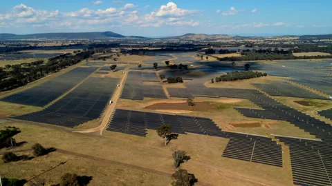 Aerial hyperlapse, dronelapse video of a solar farm in Australia Stock Footage 309083360