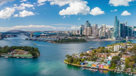 Aerial hyperlapse, dronelapse video of Sydney Harbour Video stock 285017633