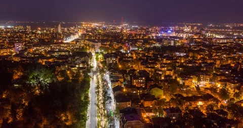 Aerial Hyperlapse Flight Over Night City Skyline Downtown Digital Metropolis Stock Footage 97703258