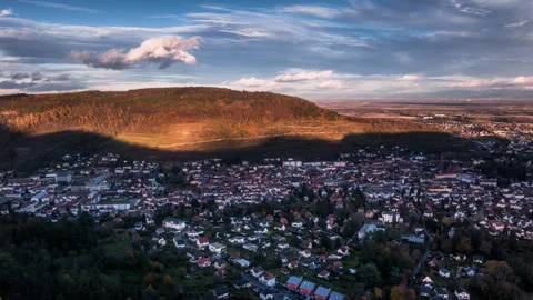 Aerial Hyperlapse of Guebwiller at Sunset, Alsace, France Stock Footage 293584413