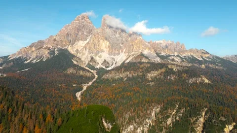 Aerial hyperlapse of high mountain peak with clouds in Dolomites, Italy Stock Footage 295291134