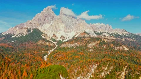 Aerial hyperlapse of high mountain peak with clouds in Dolomites, Italy Stock Footage 342956353