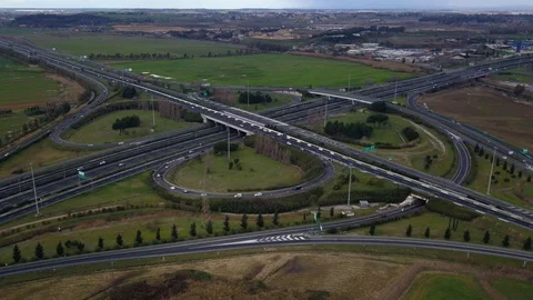 Aerial Hyperlapse Highway junction traffic Stock Footage 86464246
