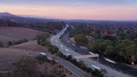 Aerial Hyperlapse of Interstate 280 in Silicon Valley. Stock Footage 162381257