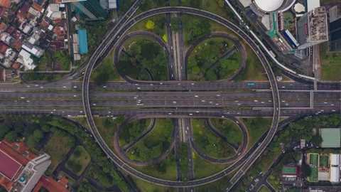 Aerial Hyperlapse of Jakarta View of a Bustling Freeway Interchange 库存影片 329517005