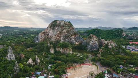 Aerial hyperlapse of Khao Ngu Stone Park, famous tourist attraction of Ratcha Stock Footage 138183370