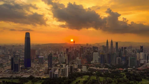 Aerial Hyperlapse of kuala lumpur during Sunset Stock Footage 142846473
