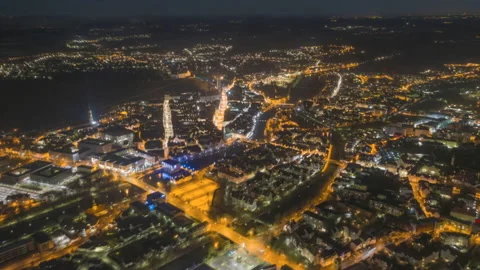 Aerial hyperlapse of Landshut at night Stock-Footage 147353960