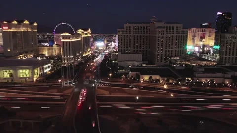 Aerial Hyperlapse of Las Vegas freeway Traffic at rush hour at night Stock Footage 162383447