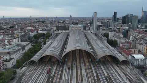 Aerial hyperlapse of Milano Centrale Railway Station in Milan, Italy Stock Footage 346762898