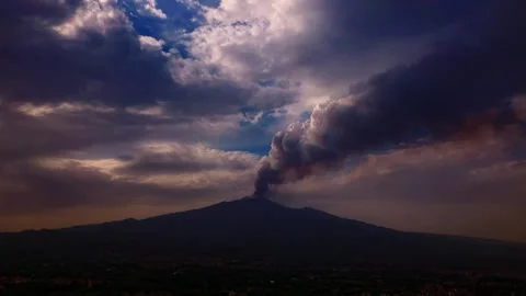 Aerial hyperlapse of Mount Etna in Sicily during eruption Stock Footage 317391889