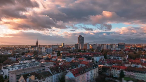 Aerial Hyperlapse of Mulhouse at Sunset Stock Footage 299754190