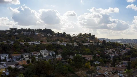Aerial Hyperlapse over Hills Cloudy Day - Los Angeles DTLA Stock Footage 120260073