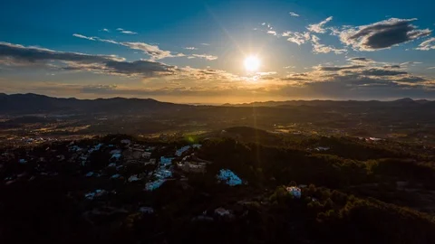 Aerial hyperlapse over Ibiza in sunset Stock Footage