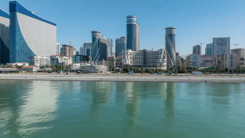 Aerial hyperlapse over modern luxury hotel Colosseum in Batumi Stock Footage 269049172