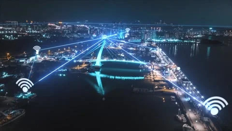 Aerial hyperlapse over port and and harbor connecting communication with Stock Footage 158373899