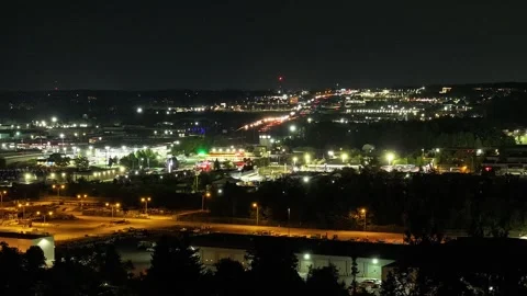 Aerial hyperlapse overlooking the 400 highway in Barrie, Ontario at night Stock Footage 315357859