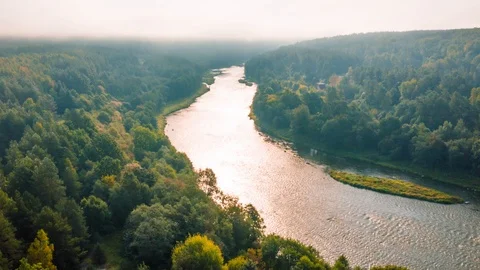 Aerial Hyperlapse of River Neris, Lithuania, National Park Video stock 94962284
