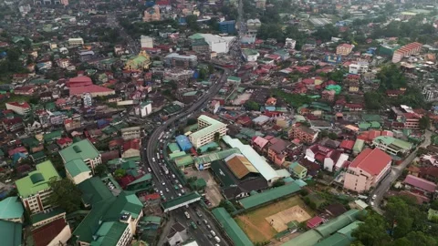Aerial Hyperlapse of Rush Hour Traffic on Magsaysay Avenue in Baguio City Stock Footage 328483966