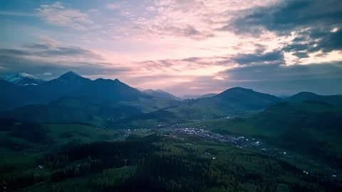 Aerial Hyperlapse spring mountainous rural landscape at dusk Stock-Footage 275570443
