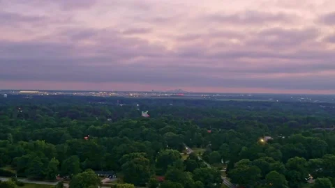 Aerial Hyperlapse Sunrise Very Cloudy Flying To Atlanta With The Airport. Stock Footage 219030037