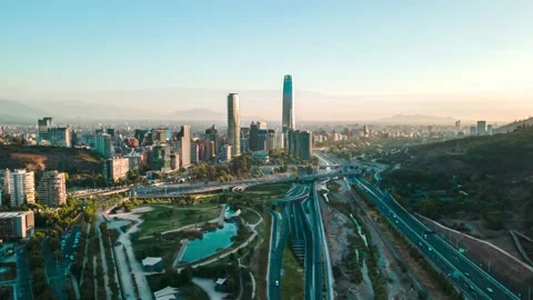 Aerial hyperlapse of the sunset over the bicentennial park of vitacura in Vídeos de archivo 167873358