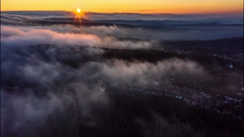 Aerial Hyperlapse at Sunset over Feleacu, near Cluj-Napoca Stock Footage