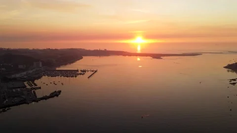 Aerial Hyperlapse - Sunset over Foz do Douro &amp; Douro River, Oporto, Portugal Stock Footage 152301084