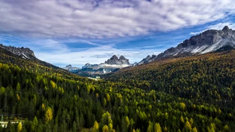 Aerial Hyperlapse of Three Peaks of Lavaredo and Cadini di Misurina Dolomites Stock Footage 130194574
