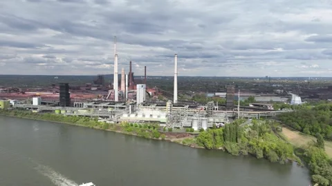 Aerial hyperlapse time lapse of cokes factory Schwelgern in Duisburg along the Stock Footage 275368526