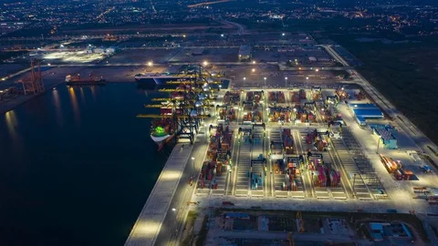 Aerial Hyperlapse Time lapse. Container ships Stock Footage 119915493