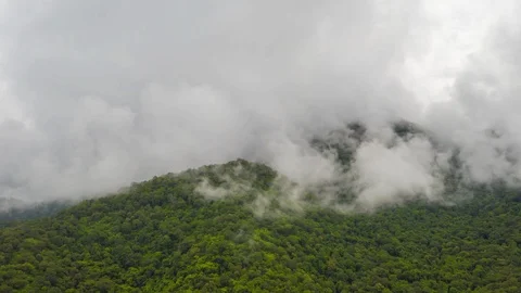 Aerial Hyperlapse Time lapse. Mountains lush in rain clouds Stock Footage 116554892
