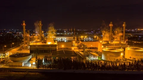 Aerial Hyperlapse Time lapse , Night scene of Industrial power plant Stock Footage 110883773