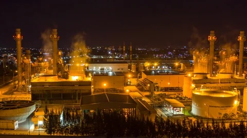 Aerial Hyperlapse Time lapse , Night scene of Industrial power plant Stock Footage 110883780