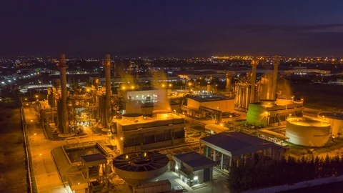 Aerial Hyperlapse Time lapse , Night scene of Industrial power plant Vídeo Stock 116034813