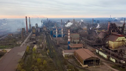 Aerial Hyperlapse Time lapse. scene of Industrial power plant Stock Footage 119638299
