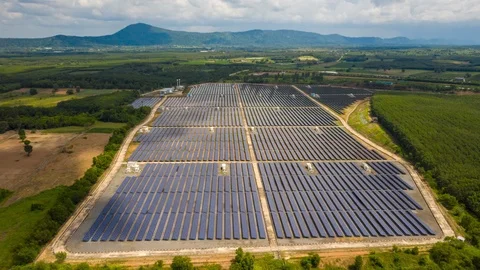 Aerial Hyperlapse Time lapse, Solar power plants have clouds moving  Stock Footage 118299902
