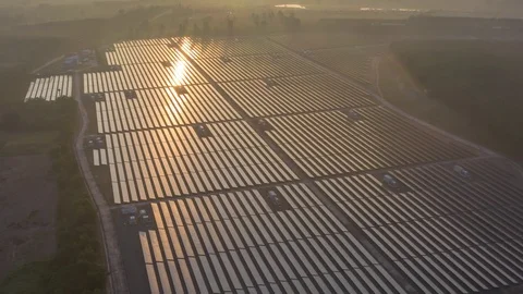 Aerial Hyperlapse Time lapse, Solar power plants have clouds moving through  Stock Footage 118757936