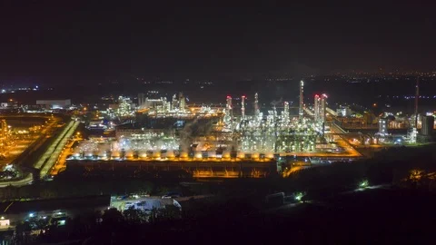 Aerial Hyperlapse Time lapse. Thermal power industry power plant and refinery Stock-Footage 117042479