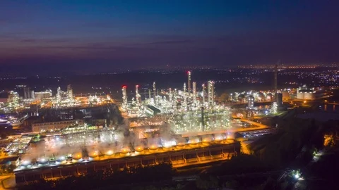 Aerial Hyperlapse Time lapse. Thermal power industry power plant and refinery Stock-Footage 117042549
