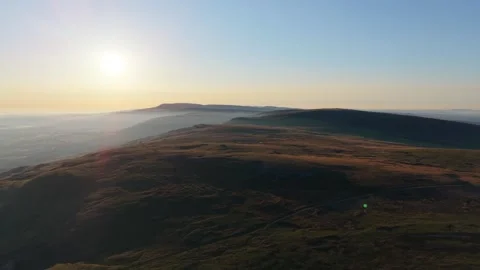 Aerial Hyperlapse Timelapse Flight Over Brecon Beacons with Morning Sun and Stock Footage 340841971
