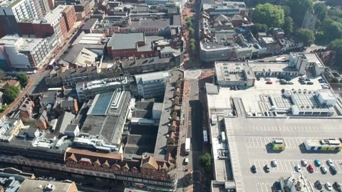 Aerial Hyperlapse of the town center, high streets of Reading, Berkshire, E.. Video stock 249754877
