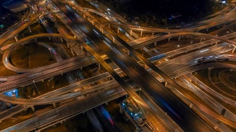 Aerial Hyperlapse of Traffic over big intersection bridges and ring road. Stock Footage 109043629