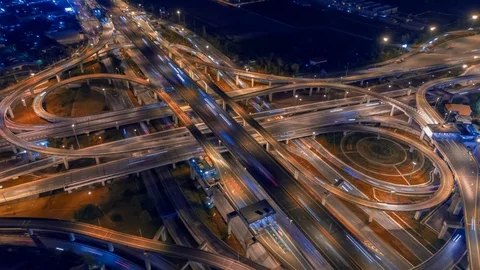 Aerial Hyperlapse of Traffic over big intersection bridges and ring road. Stock Footage 109043807