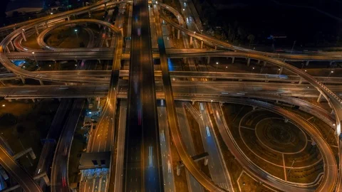Aerial Hyperlapse of Traffic over big intersection bridges and ring road. Stock Footage 109043859