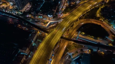 Aerial Hyperlapse of Traffic over big intersection bridges and ring road. Stock Footage 109058915