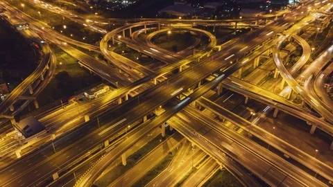 Aerial Hyperlapse of Traffic over big intersection bridges and ring road. Stock Footage 109061569