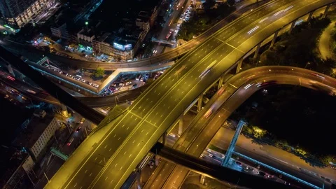 Aerial Hyperlapse of Traffic over big intersection bridges and ring road. Stock Footage 109061779