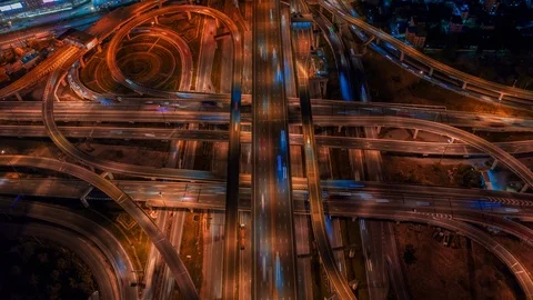 Aerial Hyperlapse of Traffic over big intersection bridges and ring road. 4K aer Stock Footage 109089327