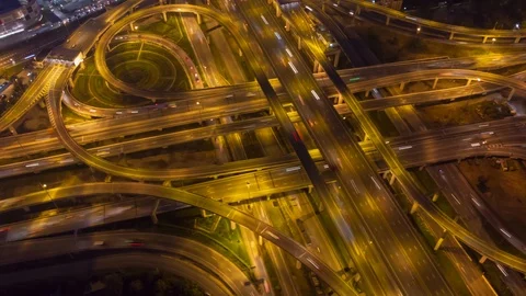 Aerial Hyperlapse of Traffic over big intersection bridges and ring road. Stock Footage 109092445